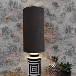 Extra Tall Drum Lampshade in Charcoal Grey Linen, 50cm Height