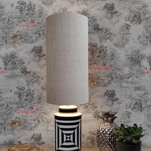 Extra Tall Drum Lampshade in Feather Grey Linen, 50cm Height