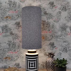 Extra Tall Drum Lampshade in Grey Tweed, 50cm Height