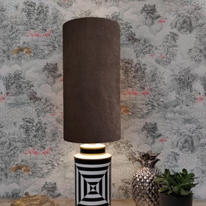 Brown Extra Tall Drum Lampshade in Velvet, 50cm Height