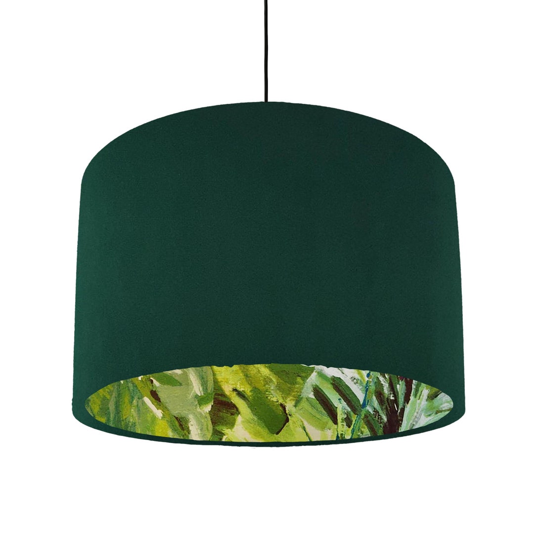 Green Lampshade in Velvet With Botanical Lining Tropical Etsy UK
