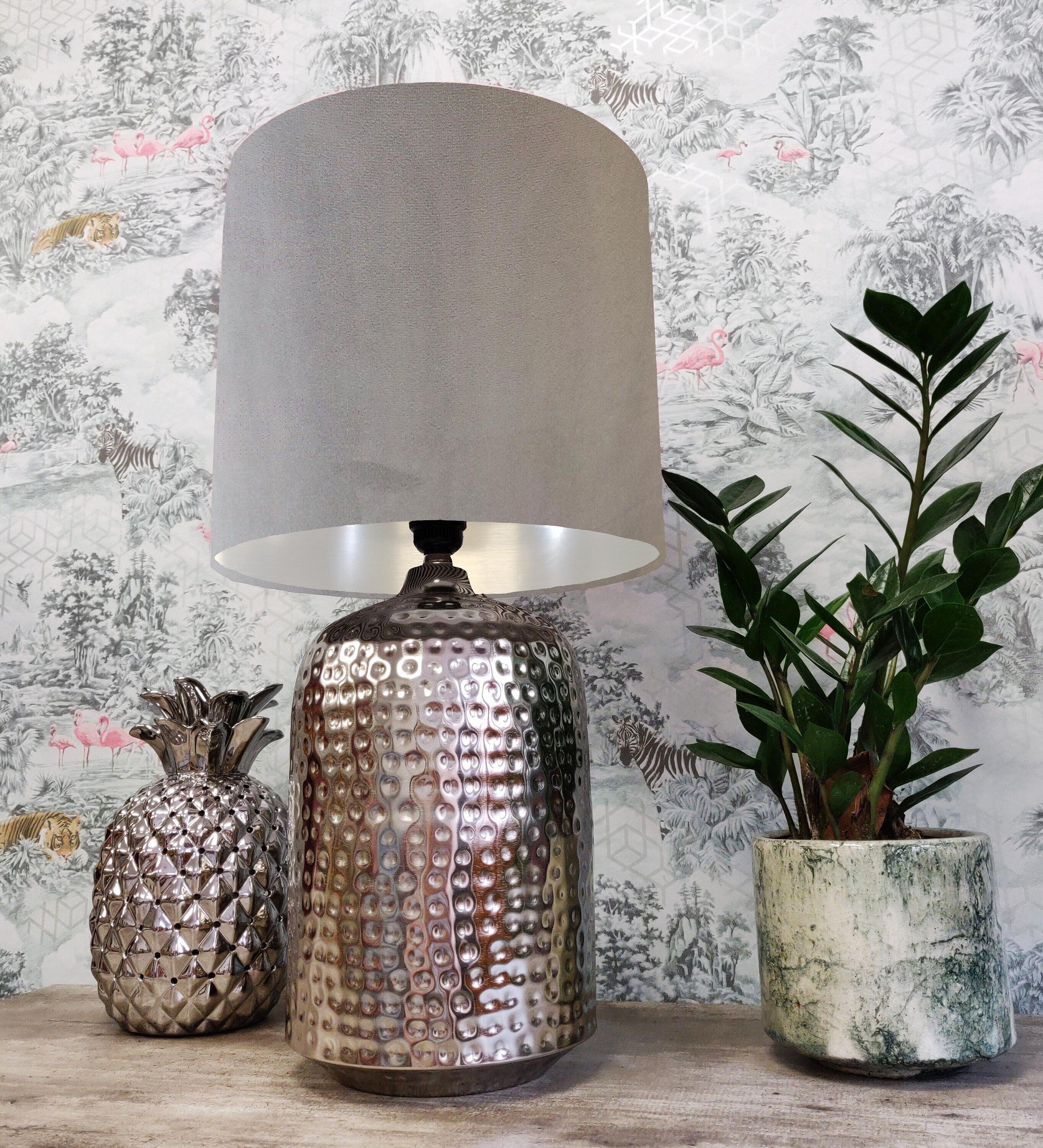 Grey velvet lampshade next Clearance