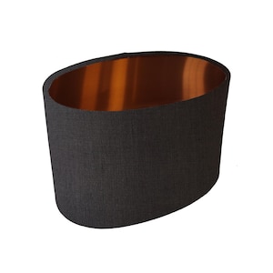 Charcoal Grey Oval Lampshade in Linen with Copper Lining
