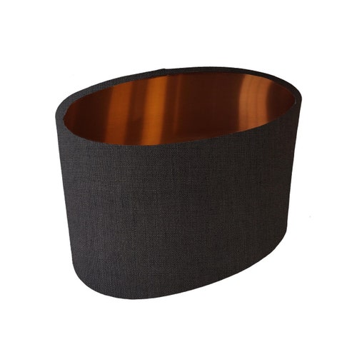 Abat-jour ovale gris anthracite en lin avec doublure en cuivre