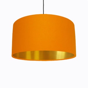 Orange Lampshade in Cotton with Gold Lining, Large Plain Ceiling Lightshade