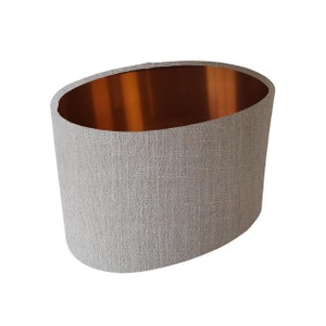 Feather Grey Oval Lampshade in Linen with Copper Lining