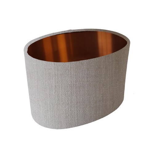 Abat-jour ovale gris plume en lin avec doublure en cuivre