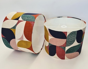 Retro Mustard Multicoloured Lampshade in Cotton with White Lining, Abstract Lightshade