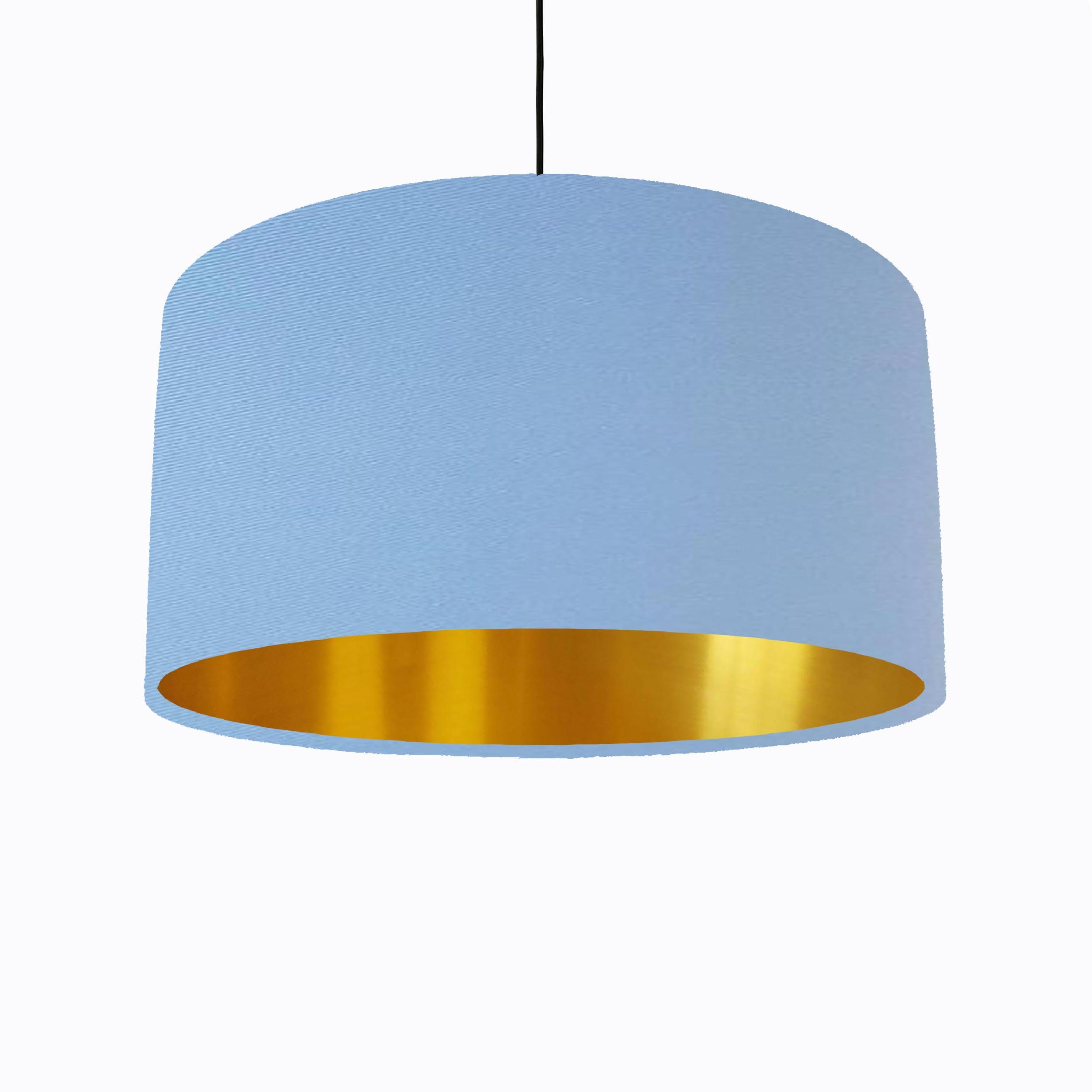 Light Blue Lampshade in Cotton With Gold Lining Large Ceiling