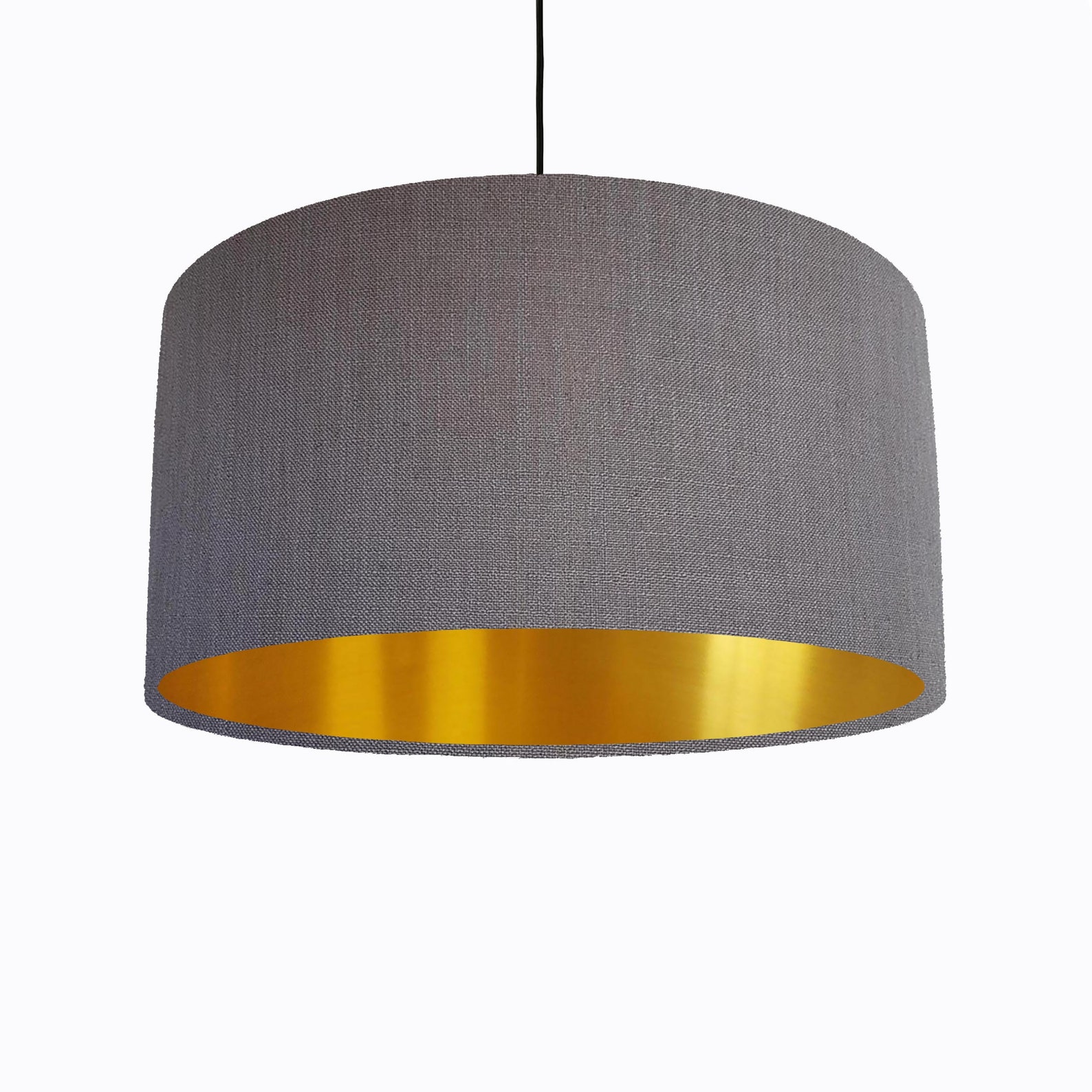 Grey Lampshade in Linen With Gold Lining Textured Large Etsy UK