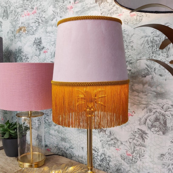 Light Pink Tapered Fringed Lampshade in Velvet Etsy UK