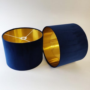 Luxury Navy Blue Lampshade in Velvet with Gold Lining, Large Plain Ceiling Lightshade