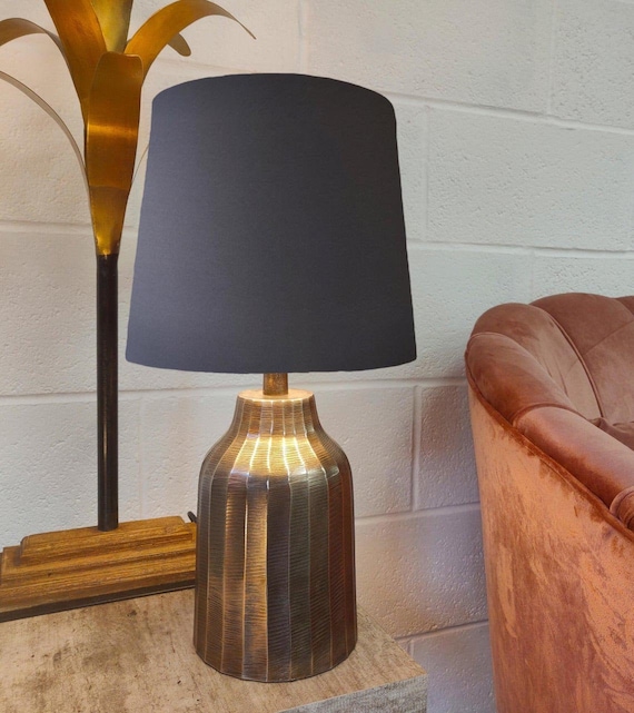 Dark Grey French Drum Lampshade In Cotton Choice Of Lining Dark Grey French Drum Lampshade In, Dark Grey Table Lamp Shade