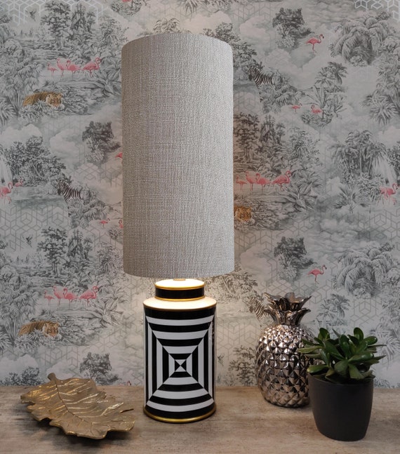 Extra Tall Drum Lampshade In Feather Grey Linen 25cm Diameter Hong Kong Extra Tall Drum Lampshade In Feather, Drum Lamp Shade 16 Height