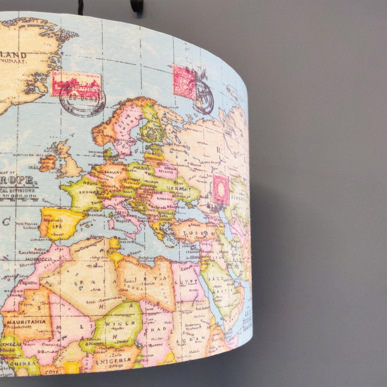 World Map Atlas Lampshade With White Lining Etsy UK