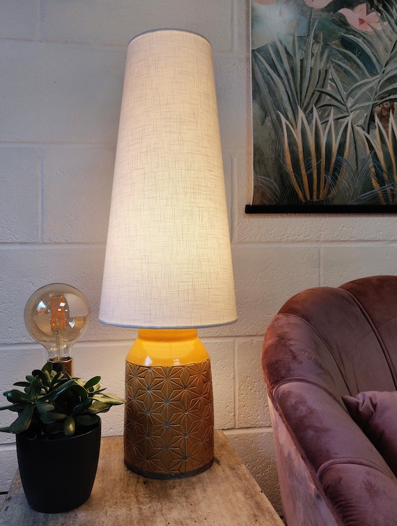 White Extra Tall Cone Lampshade in Linen, Conical Fat Lamp Shade