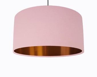 Light Pink and Copper Drum Lampshade in Cotton