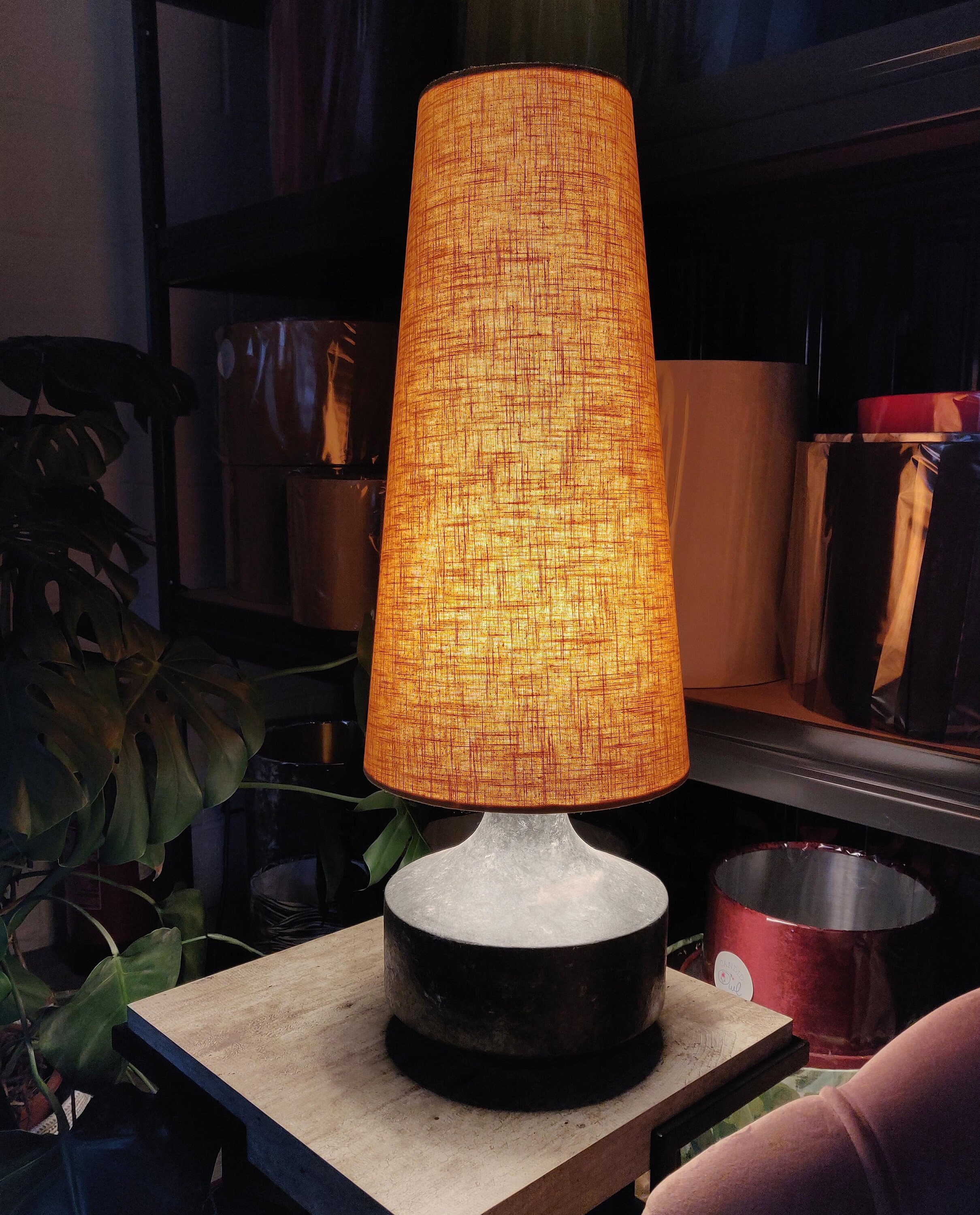 Mustard Extra Tall Cone Lampshade in Linen, Conical Fat Lamp Shade