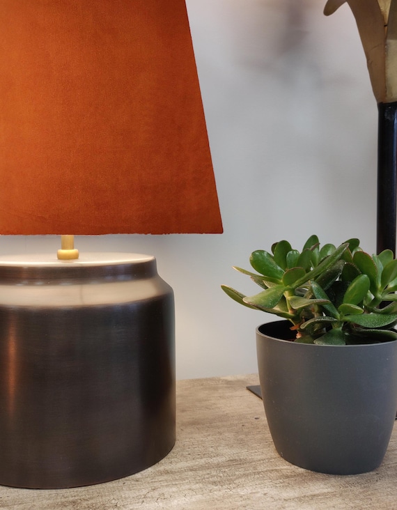 Burnt Orange Extra Tall Cone Lampshade in Velvet Conical Fat Lamp