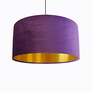 Purple Lampshade in Velvet with Gold Lining, Large Plain Ceiling Lightshade