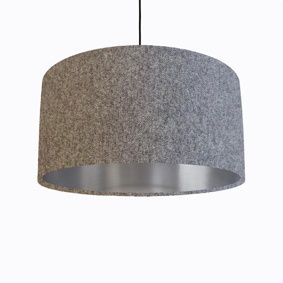 Grey Lampshade in Herringbone Tweed and Silver Lining Etsy Australia