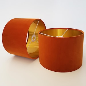 Luxury Burnt Orange Lampshade in Velvet with Gold Lining, Large Lightshade