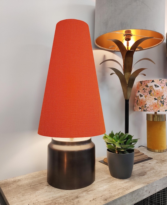 Orange Extra Tall Cone Lampshade in Linen, Conical Fat Lamp Shade 