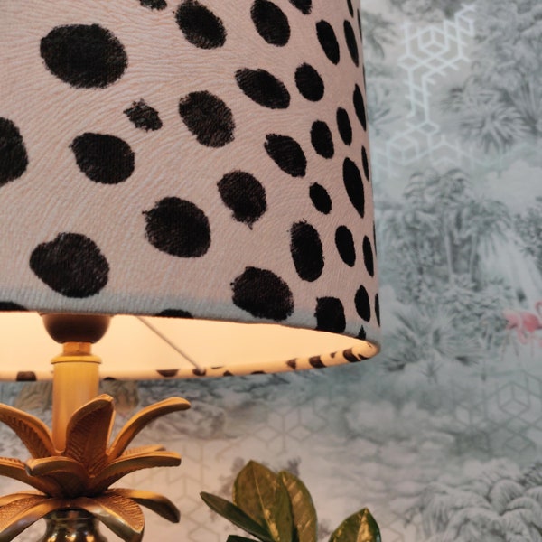 Dalmatian Polka Dots Lampshade in Velvet with White Lining