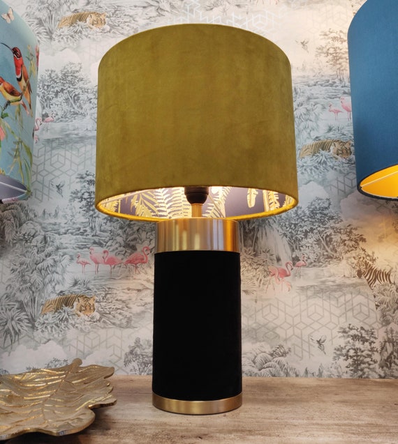 Luxury Mustard Yellow Lampshade in Velvet With Monkey Tropical