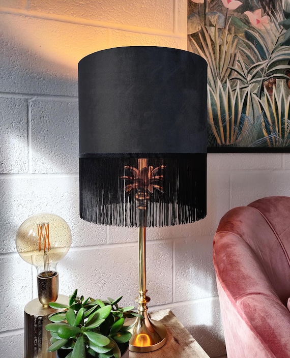Black Fringed Lampshade in Velvet With Black Fringe - Etsy
