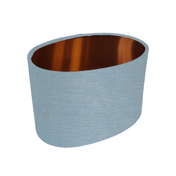 Oval Duck Egg Blue Velvet with a Brushed Copper Metallic Lining Lampshade 