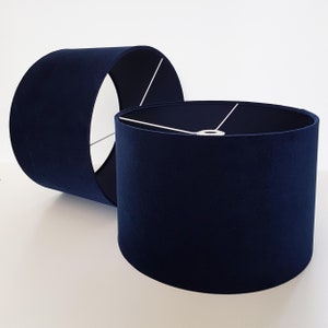 Navy Blue Lampshade in Velvet with Navy Cotton Lining Lightshade