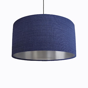 Blue Lampshade in Linen with Silver Lining