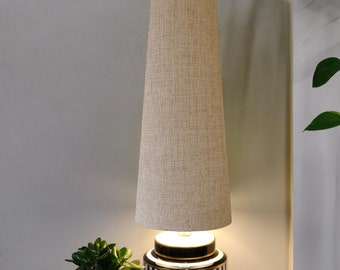 70cm Tall Gravel Beige Slim Cone Lampshade in Linen, Conical Fat Lamp Shade