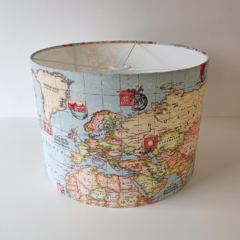 World Map Atlas Lampshade With White Lining Etsy UK