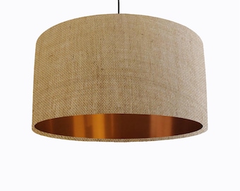 Natural Hessian Lampshade with Copper Lining