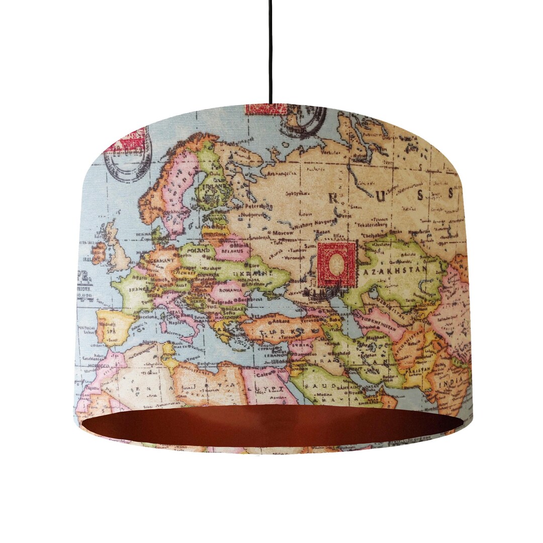 World Map Lampshade With Copper Lining Etsy UK