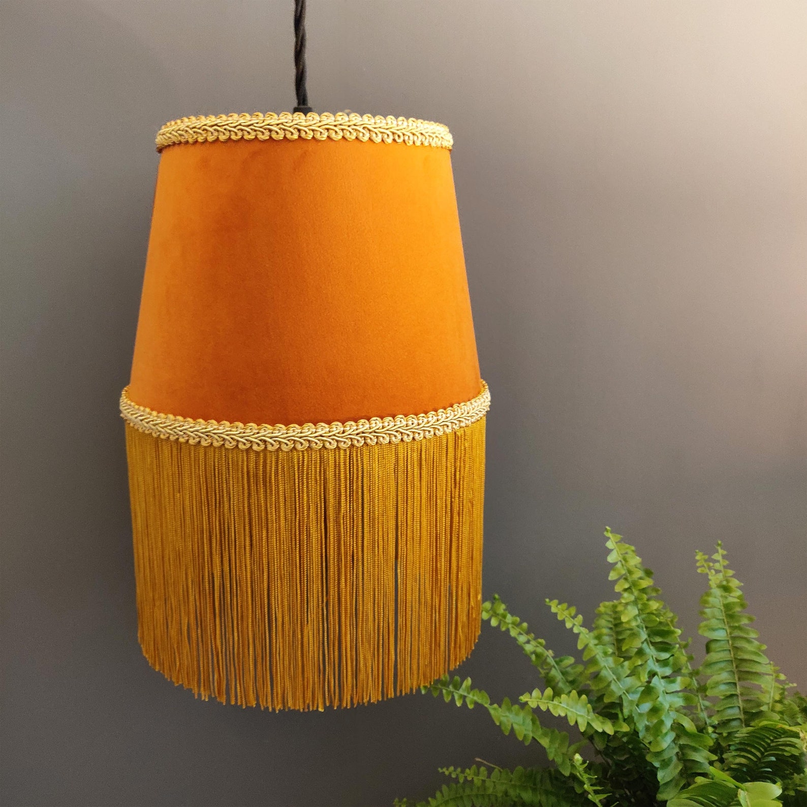 Burnt Orange Lampshade in Velvet with Gold Fringe Etsy