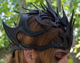 Elven Leather Crown – Dark Elf Tiara LARP – Fantasy Cosplay Crown – Medieval Elf Headpiece Handmade