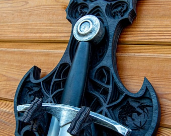 Vertical Wolf Sword Wall Mount Witcher – Dark Fantasy Sword Holder Wall – Multilayer Wood Sword Display – Monster Hunter Decor
