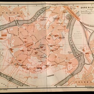 Vintage 1927 map of Shrewsbury, UK. Great gift idea!