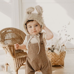 Children's Vintage Style Romper Kids Gender Neutral Overalls Adjustable Straps Shorts or Pants Scandinavian Look Family Photo Outfit zdjęcie 1