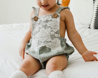 Children's Lace Front Romper | Ruffle Straps Vintage Style Girl's Playsuit | Kids Sleeveless One Piece Summer Outfit | Cottage Core Clothing