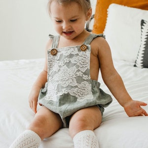 Children's Lace Front Romper Ruffle Straps Vintage Style Girl's Playsuit Kids Sleeveless One Piece Summer Outfit Cottage Core Clothing image 1