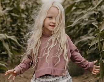 READY TO SHIP Child's Sweatshirt | Kids Knit Top| Children's Crop French Terry Top with Side Slits