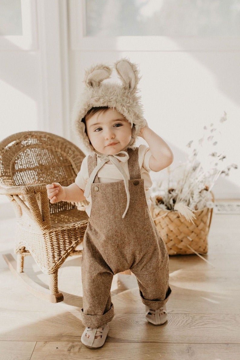 Children's Vintage Style Romper Kids Gender Neutral Overalls Adjustable Straps Shorts or Pants Scandinavian Look Family Photo Outfit zdjęcie 1