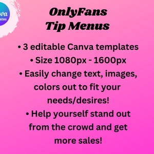 Onlyfans Tip Menu, Onlyfans Graphics, Three Editable Canva Templates