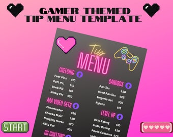 OnlyFans Tipp-Menü, Gamer-Themen-Tipp-Menü, bearbeitbare Canva-Vorlage, Fansly, OnlyFans-Menü, Twitch Cam Girl, OnlyFans, Tipp-Menü, OnlyFans-Idee