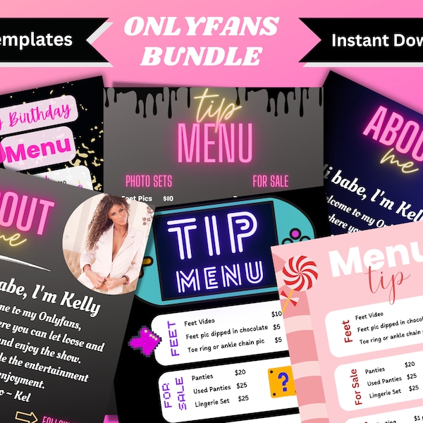 Menu de conseils OnlyFan, OnlyFan, liste de prix Onlyfan, menu Onlyfan, menu de conseils, modèle Onlyfan, six modèles de toile modifiables, graphiques Onlyfan, oF