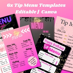 Onlyfans Tip Menu, Onlyfans Graphics, Six Editable Canva Templates